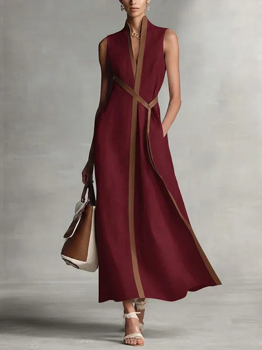 Women's Midi Dress with High Neck and Loose Fit