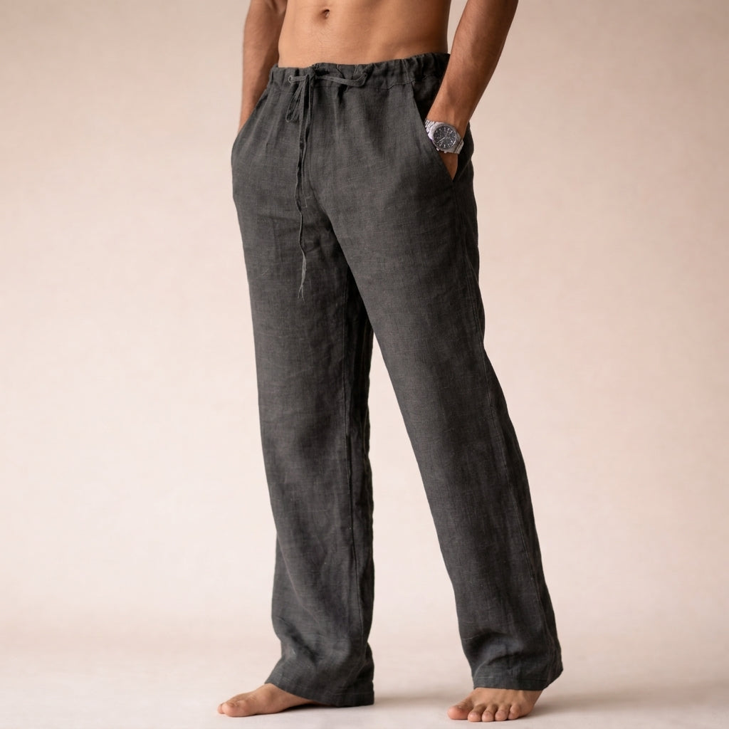 Men's Linen Trousers with Drawcord Waist