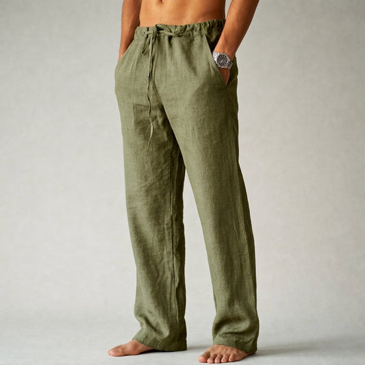 Men's Linen Trousers with Drawcord Waist