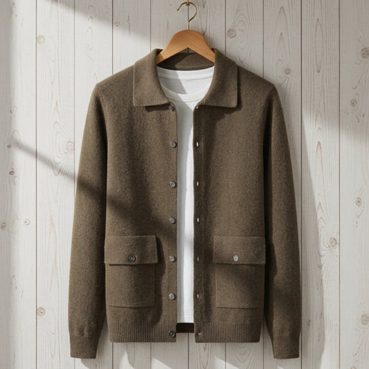 Men's Longline Cashmere Blend Jacket with Button Front
