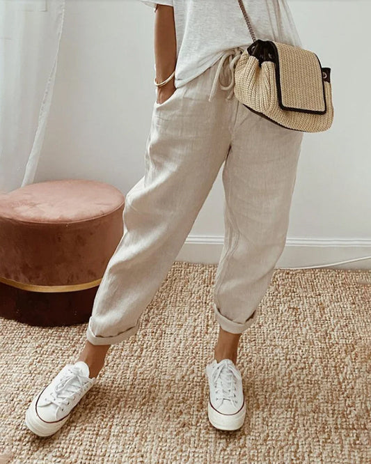 Women's Cotton Trousers with Elasticated Waist