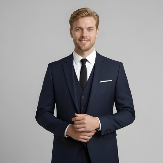 Men's Three-Piece Suit with Single-Breasted Jacket