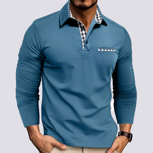 Men's Long-Sleeve Polo Shirt with Button Placket