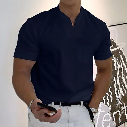 Men's Stand Collar Short Sleeve Tee with Chest Pocket