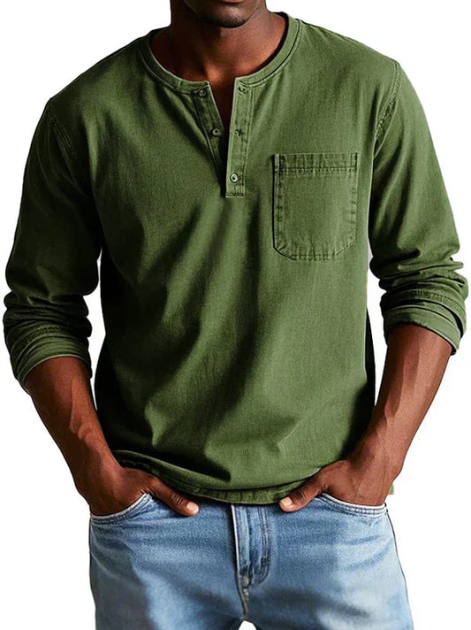 Men's Henley Shirt with Long Sleeves