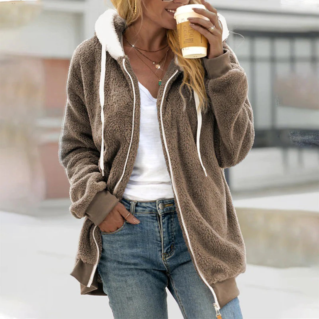 Women's Fleece Hoodie Oversized Zip-Front – Brown