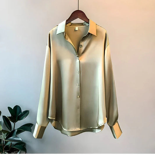 Women's Satin Blouse with Point Collar