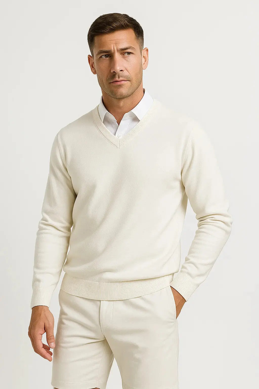 Men's Cashmere Blend Jumper with V-Neck