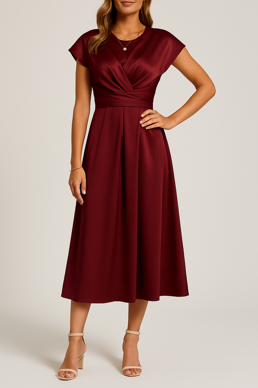 Women's Satin Midi Dress with Twist Front