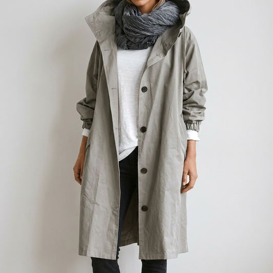Women's Packable Hooded Rain Coat with Button Front