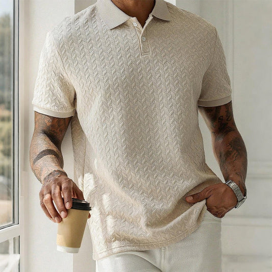Men's Cable Knit Polo Shirt with Button Placket