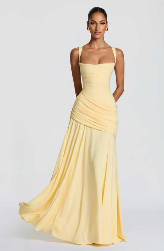Women's Ruched Maxi Dress with Square Neckline