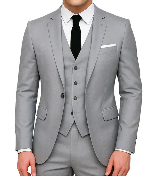 Men's Three-Piece Suit with Single-Breasted Jacket