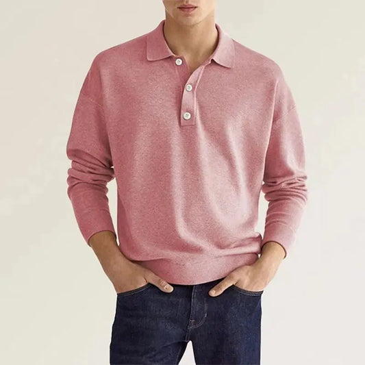 Men's Knitted Polo Shirt with Long Sleeves