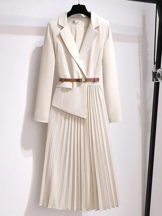 Women's Pleated Blazer Dress with Belt