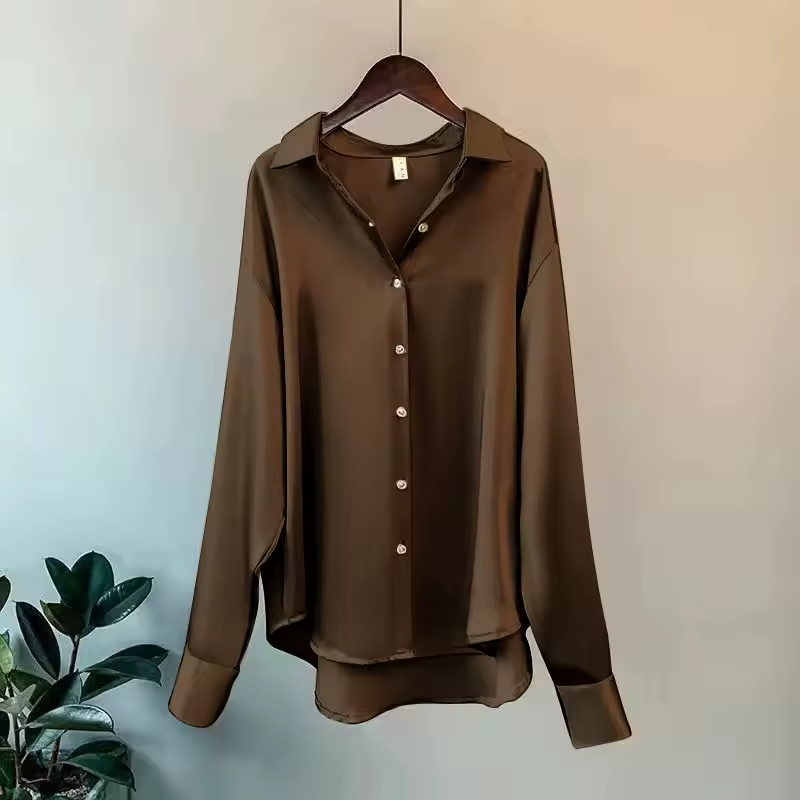 Women's Satin Blouse with Point Collar