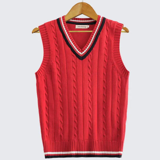Women's Cable-Knit Vest with Contrast Tipping