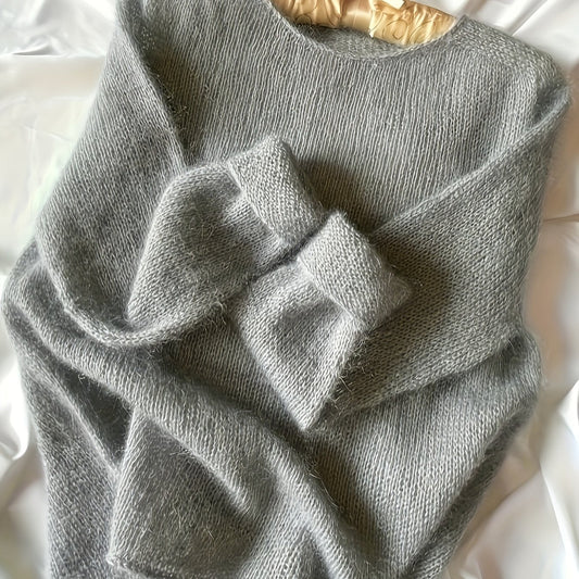 Women's Lightweight Knit Jumper with Crew Neck – Grey