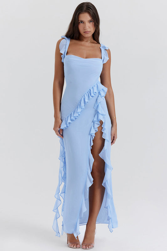 Women's Dress with Ruffle Detail and Side Slit