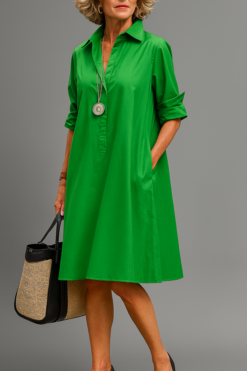Women's Midi Dress with Flowing Silhouette