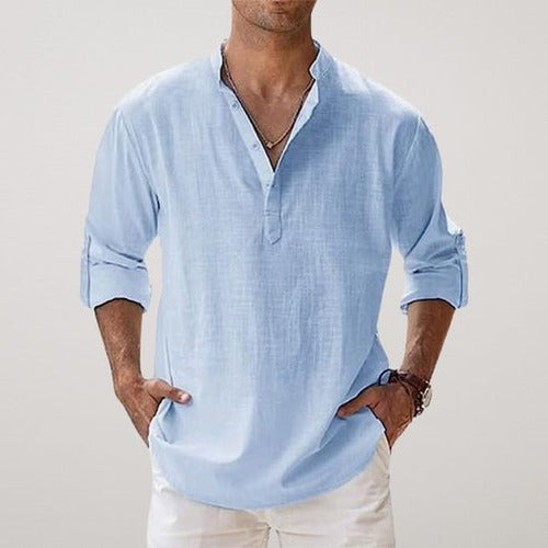 Men's Linen Blend Shirt with Long Sleeves