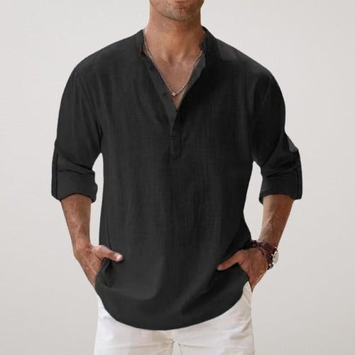 Men's Linen Blend Shirt with Long Sleeves