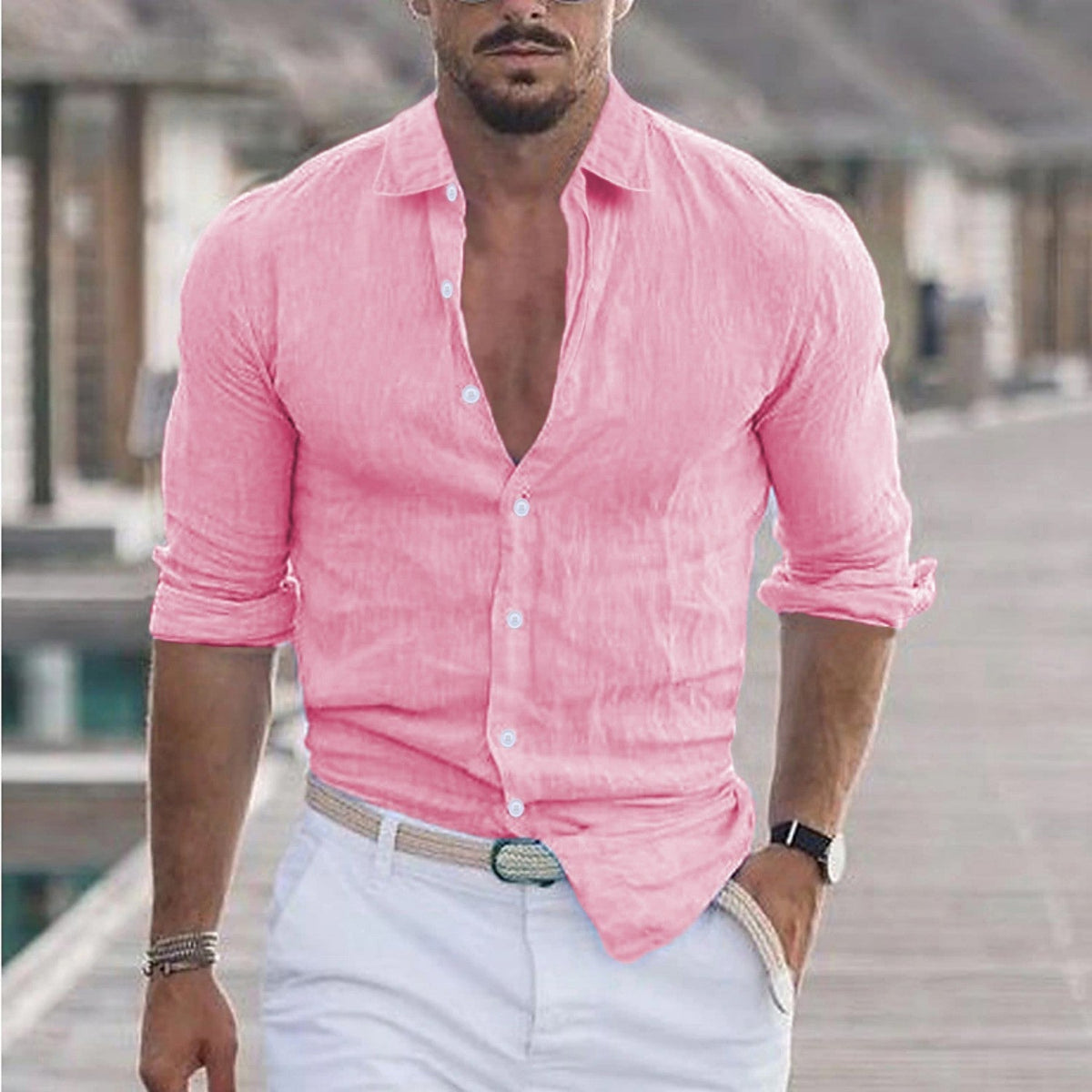 Men's Shirt with Classic Collar and Long Sleeves