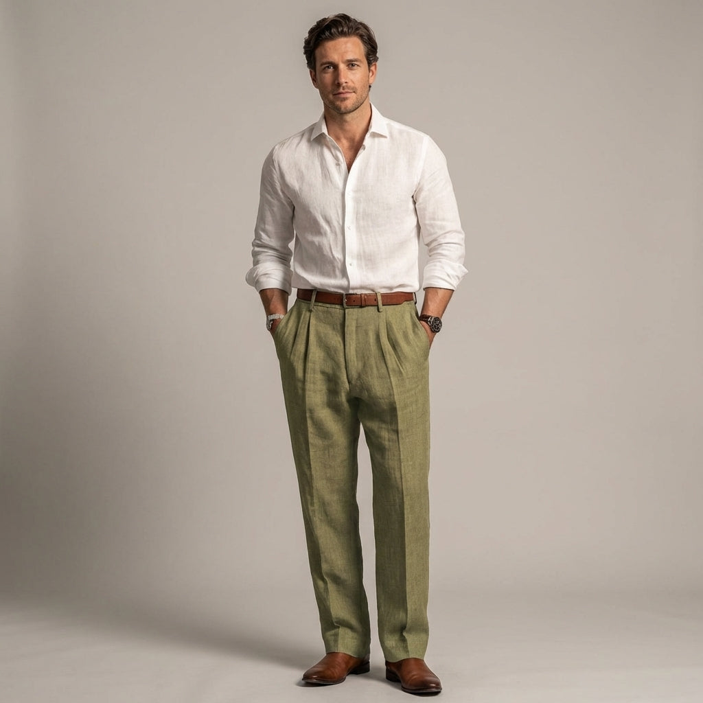 Men's Linen Trousers with Relaxed Leg