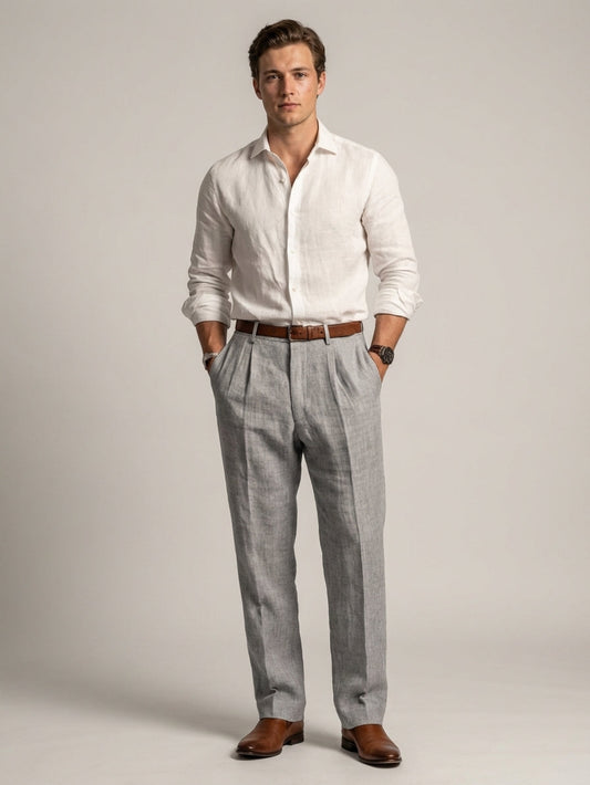 Men's Linen Trousers with Relaxed Leg