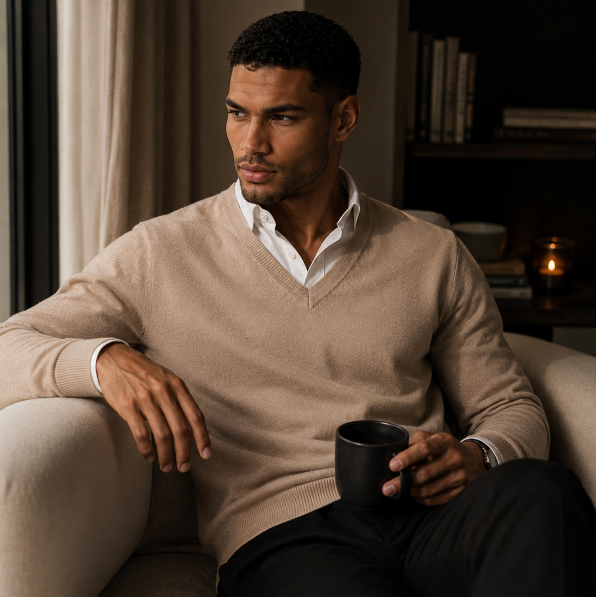 Men's Cashmere Blend Jumper with Ribbed Trims