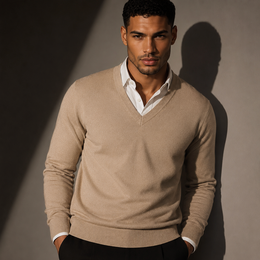 Men's Cashmere Blend Jumper with Ribbed Trims