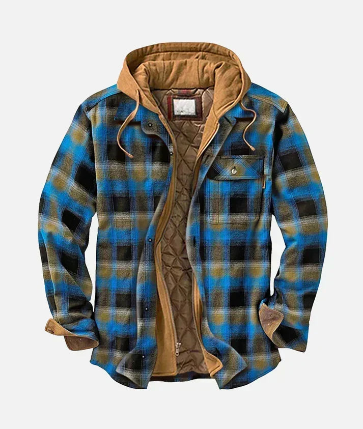 Men's Checked Overshirt with Quilted Lining and Hood - photo 6