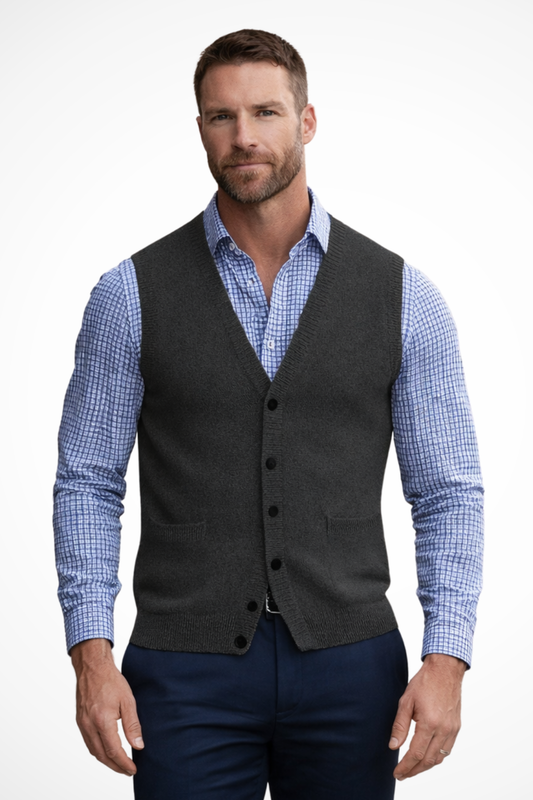 Men's Knitted Waistcoat with V-Neck and Pockets - photo 2