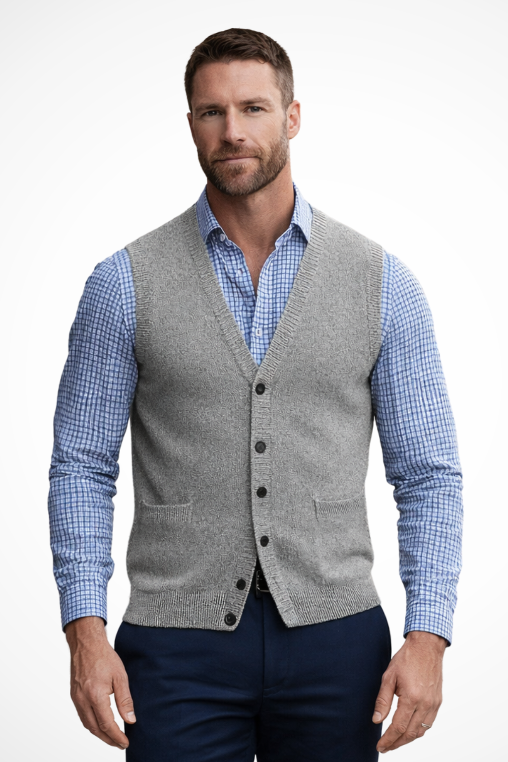 Men's Knitted Waistcoat with V-Neck and Pockets - photo 5