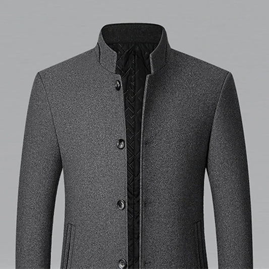 Men's Stand-Collar Wool Blend Coat - photo 2