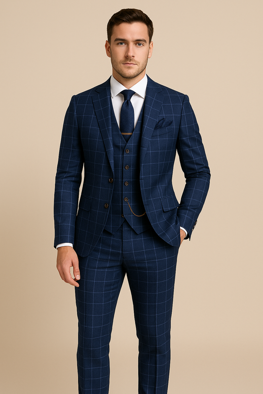 Men's Three-Piece Suit with Windowpane Check - photo 2