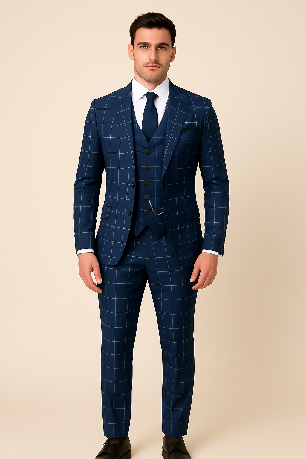Men's Three-Piece Suit with Windowpane Check - photo 3