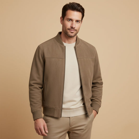 Men's Suede Bomber Jacket with Ribbed Trims – view 2