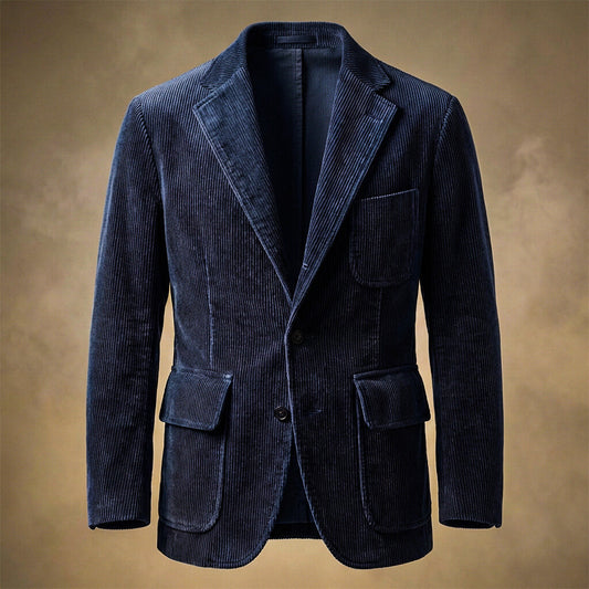 Men's Corduroy Blazer with Notch Lapels in Royal Blue