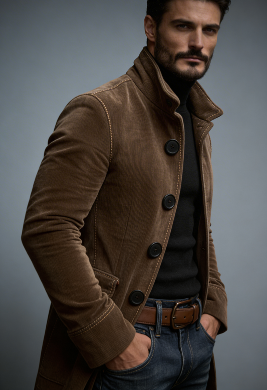 Men's Corduroy Bomber Jacket with Button Front
