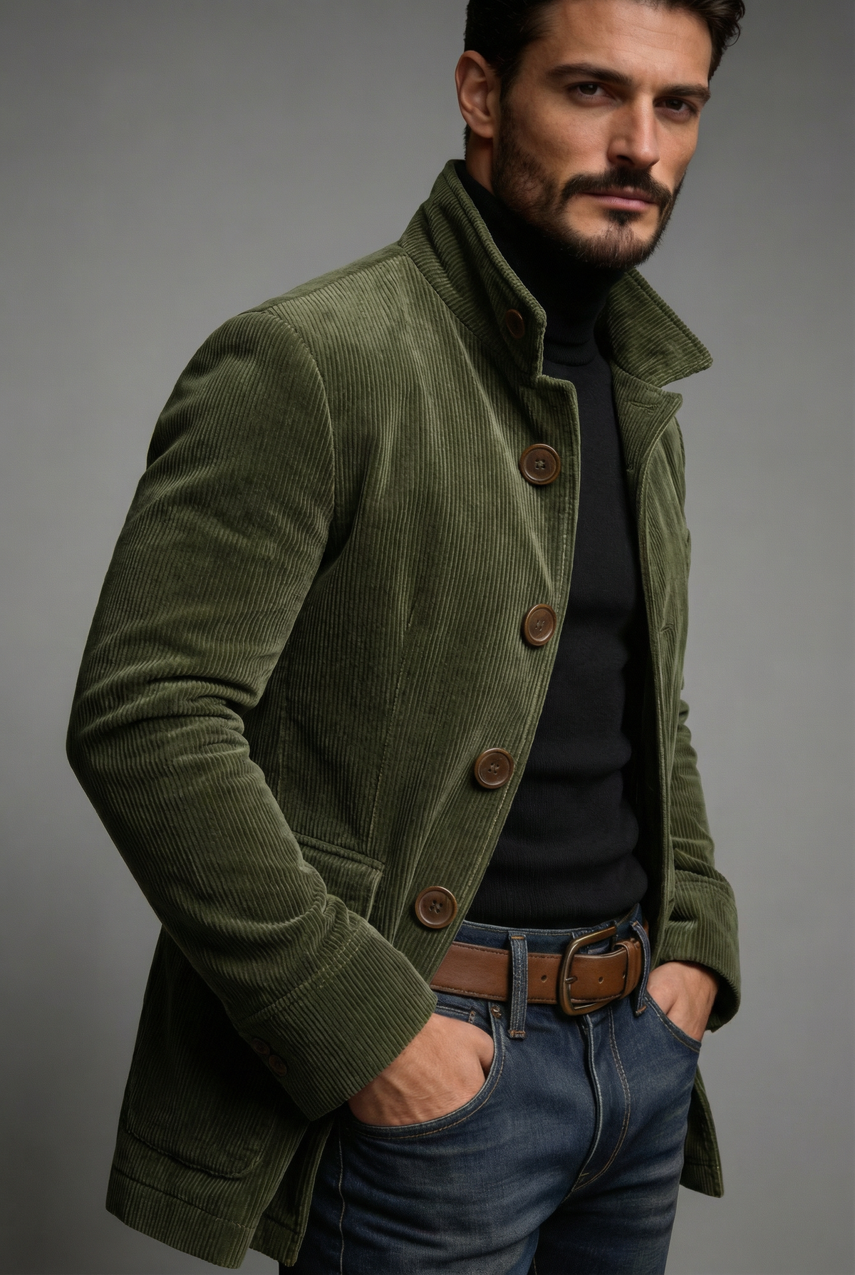 Men's Corduroy Bomber Jacket with Button Front