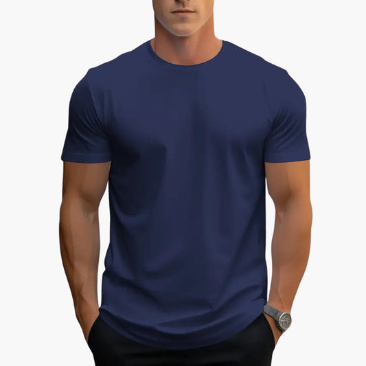 Men's Crew Neck T-Shirt with Straight Hem in Navy Blue