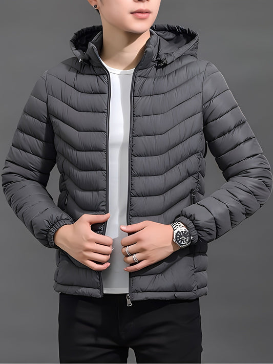 Men's Hooded Puffer Jacket with Full Zip and Zip Pockets - photo 2