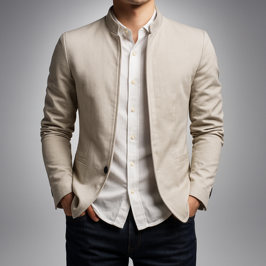 Men's Lightweight Jacket with Stand Collar in White