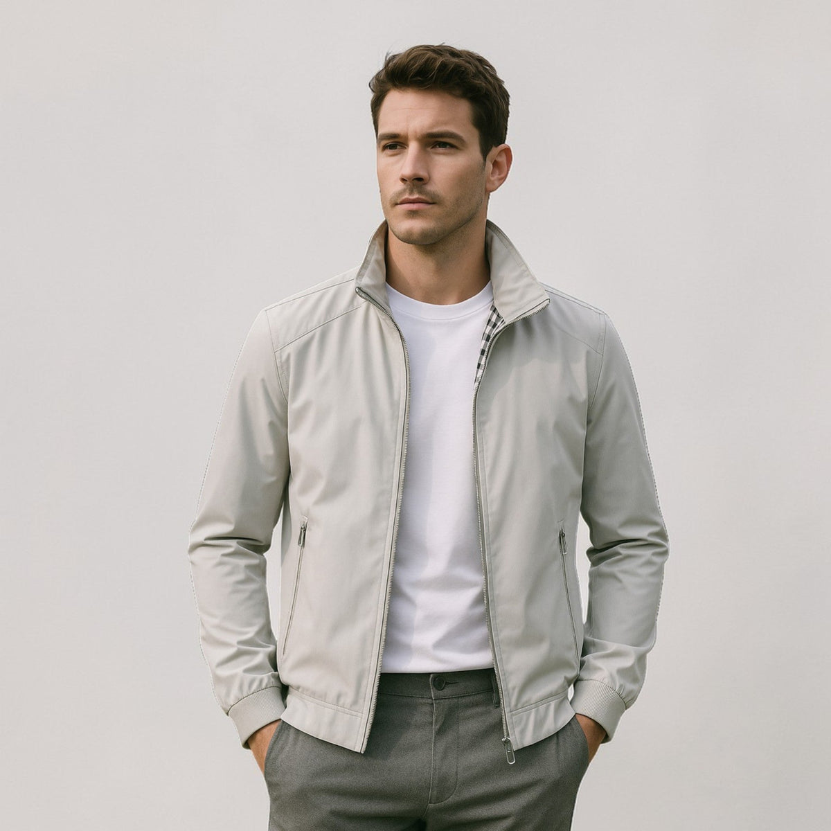Men's Lightweight Jacket with Zip Front in Grey