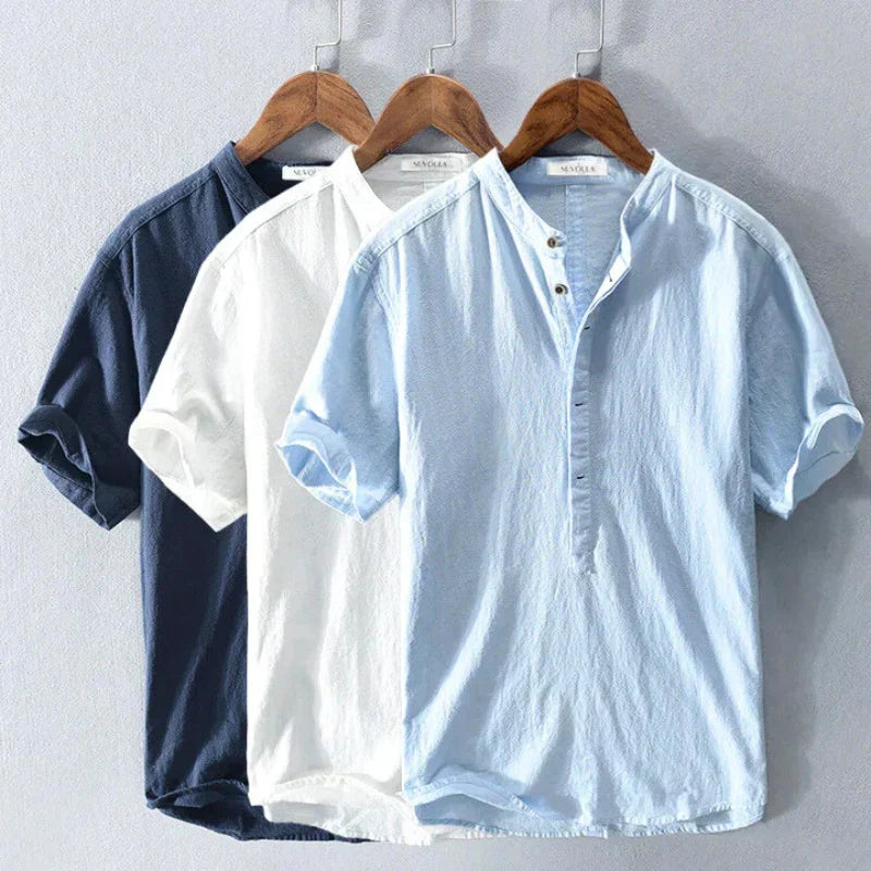 Men's Linen Shirt with Camp Collar