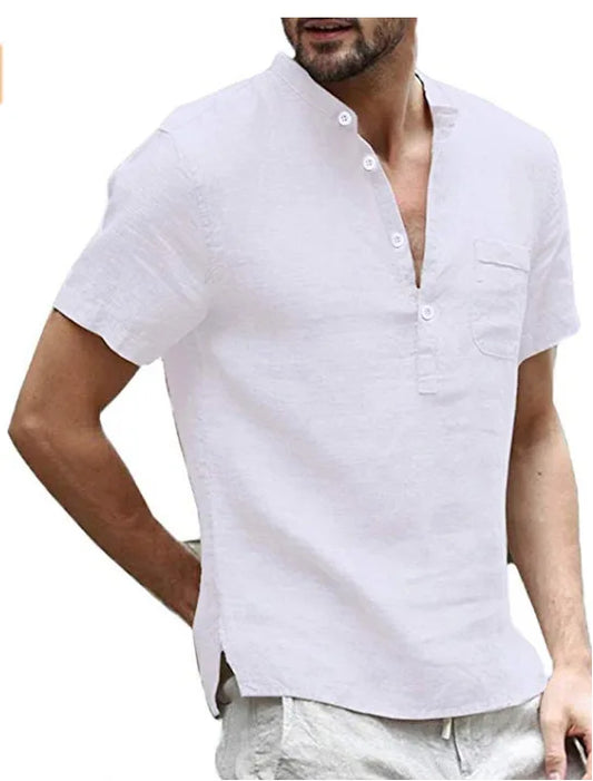 Men's Linen Shirt with Chest Pocket