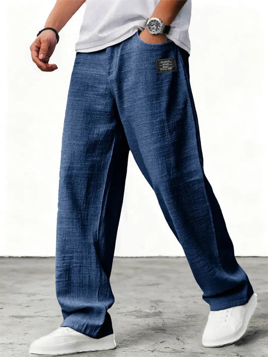 Men's Linen Trousers with Relaxed Fit in Navy Blue