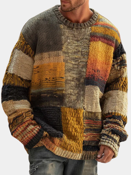Men's Patchwork Knit Jumper with Crew Neck – view 2