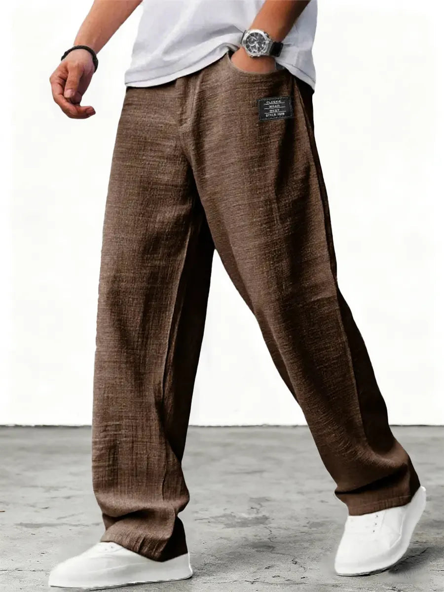Men's Relaxed Wide-Leg Trousers with Drawcord Waist in Coffee